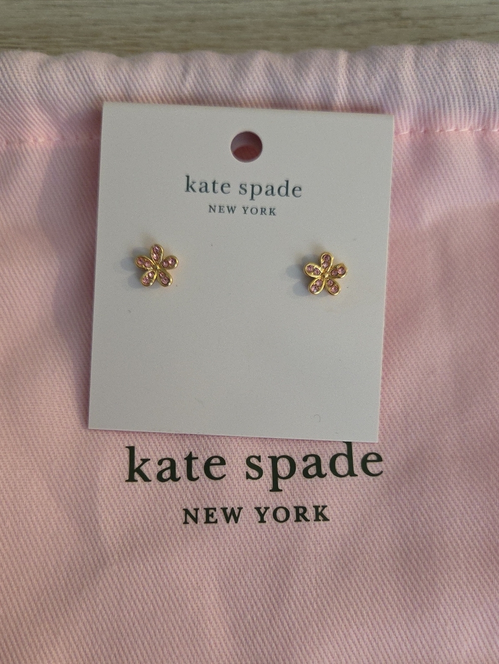 kate spade Gold-Tone Pink Crystal Flower Stud Earrings